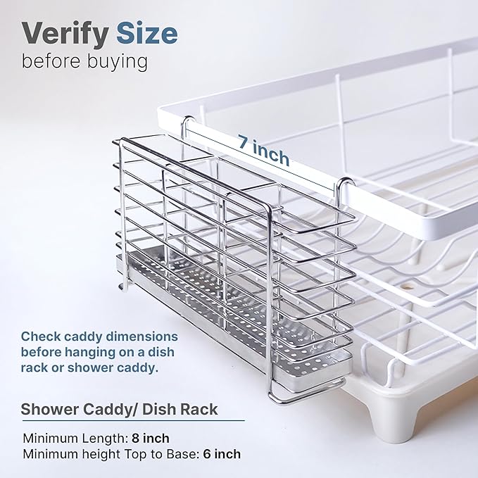 KESOL 304 Stainless Steel Utensil Drying Rack with Hooks & 3 Divided Compartments, Silverware Drying Basket, Spoon and Fork Organizer, Rustproof Kitchen Drainage Basket Accessories, Silver, 2x8.7x5