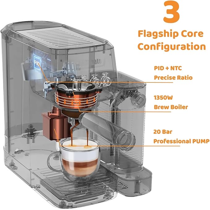MAttinata Cappuccino Machine 20 Bar, Professional Espresso Machines for Home and Office with Automatic Milk Frothering System, Barista Compact Latte Maker for Coffee Lovers, Stainless Steel-Blue