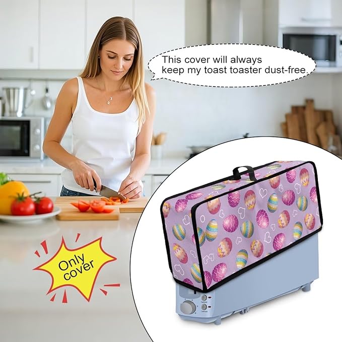 Easter Eggs Toaster Cover 2 Slice Long Slot Pink Toaster Cover with Top Handle Small Appliance Protector Lightweight Dust Protection Bread Kitchen Appliance Covers for Festival
