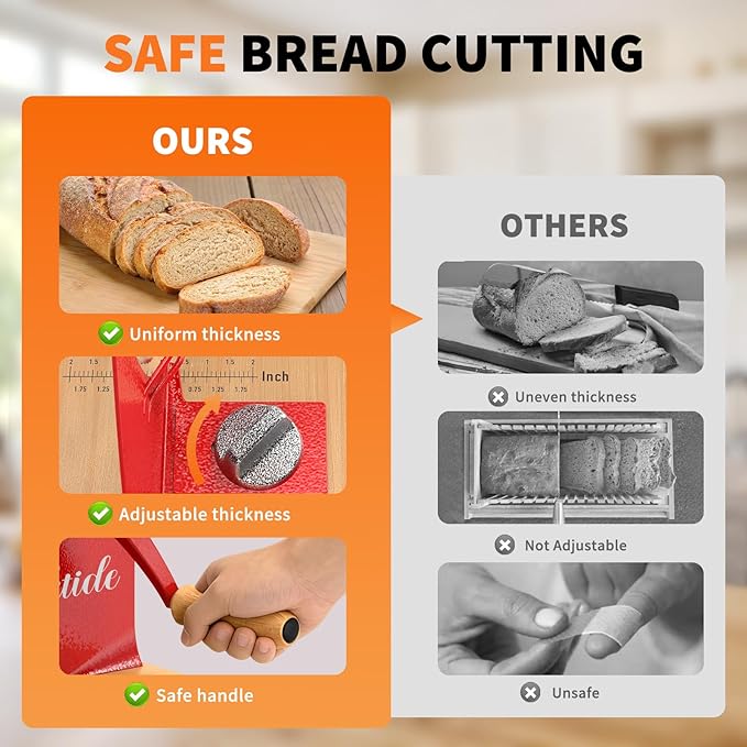 Manual Bread Slicer for Homemade Sourdough Bread, Hand Crank Bread Slicer With Scale Line, Suction Cup and Protective Cover, Adjustable Thickness
