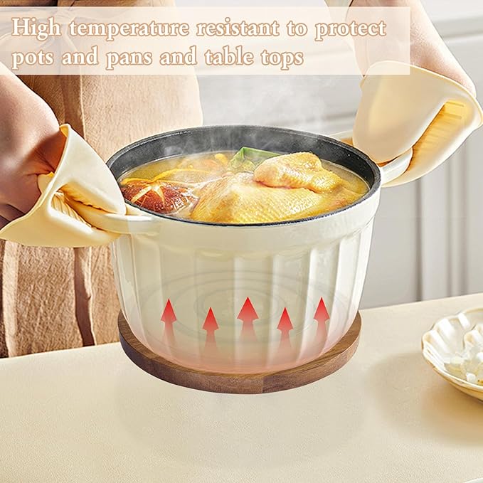 2 PCS Magnetic Wooden Trivets for Hot Pots and Pans, Heat Resistant Acacia Wood Trivet with Cushioning Silicone Strips for Dutch Ovens Hot Dishes Pots Holder, for Mom Grandma