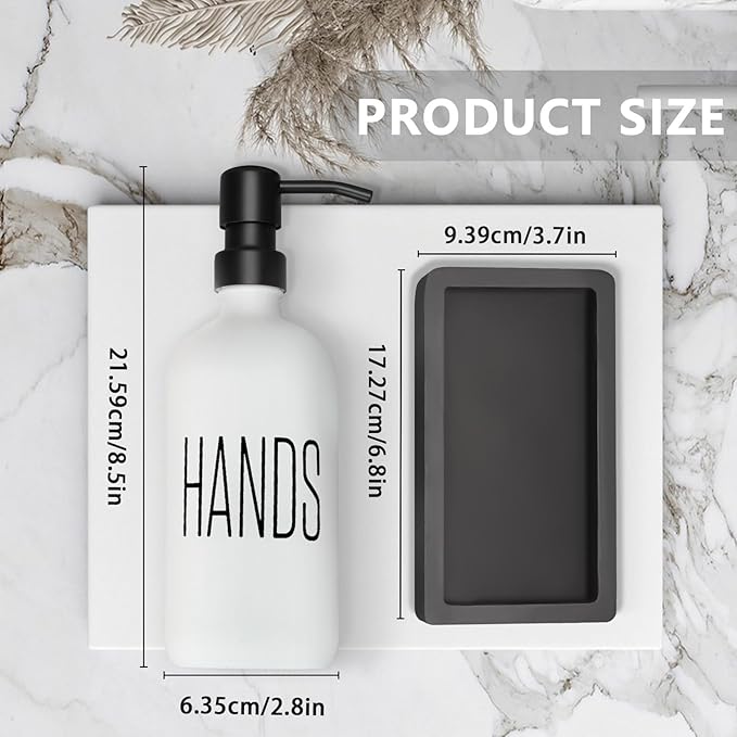 Kitchen Soap Dispenser Set with Silicone Tray, Premium Glass Hand and Dish Soap Dispenser Set for Kitchen Sink, Rustproof Stainless Steel Pump, Modern Kitchen Décor & Versatile Gift for Any Occasion