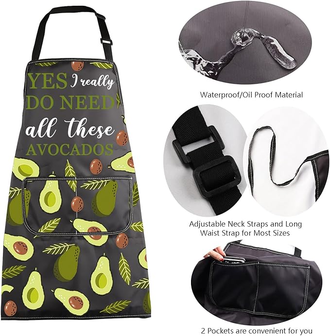 MBMSO Funny Avocado Apron Avocado Cooking Kitchen Aprons with Pockets Waterproof Apron for Chef Grilling BBQ Baking