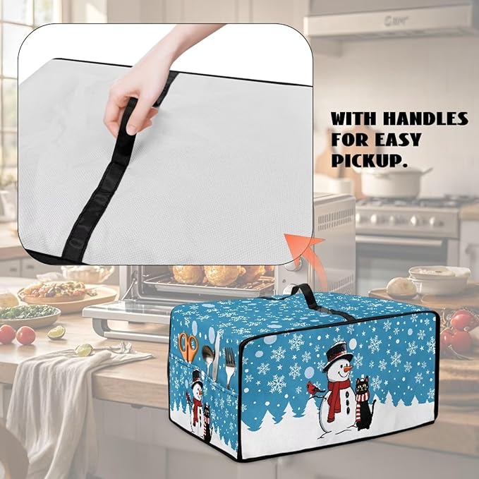 Microwave Oven Cover Air Fryer Toaster Oven Dust Cover, Stain-resistant Small Electric Appliance Protector, S, Snowman Black Cat Snowflake Blue Christmas Decorations