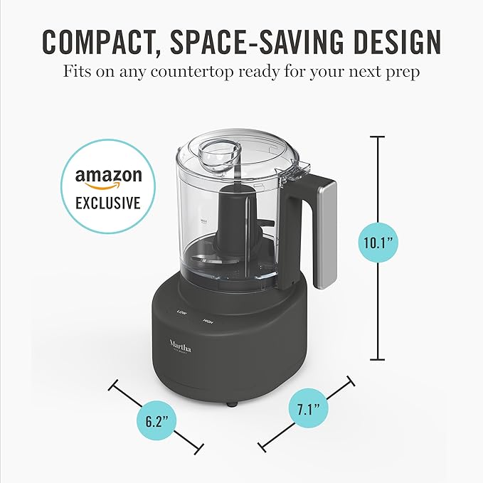 Martha Stewart 3 Cup Electric Food Chopper, Vegetable & Herb Mini Food Processor, 24oz BPA-Free Bowl, Stainless Steel Blades, Pour Spout, Dicing, Mincing, Chop & Puree, Dishwasher Safe, Caviar