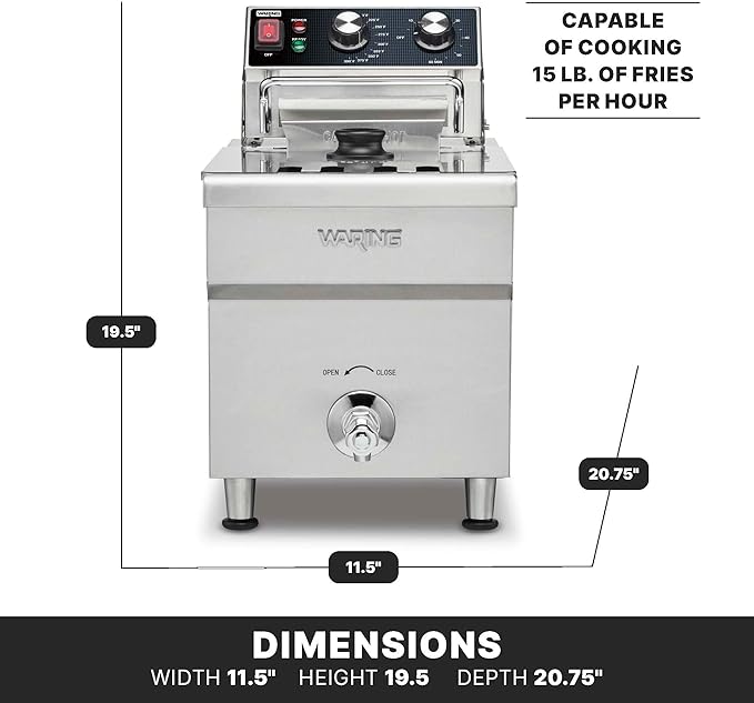 Waring Commercial 15lb Heavy-Duty Deep Fryer, for French Fries, Calamari and Dumplings, WDF1700