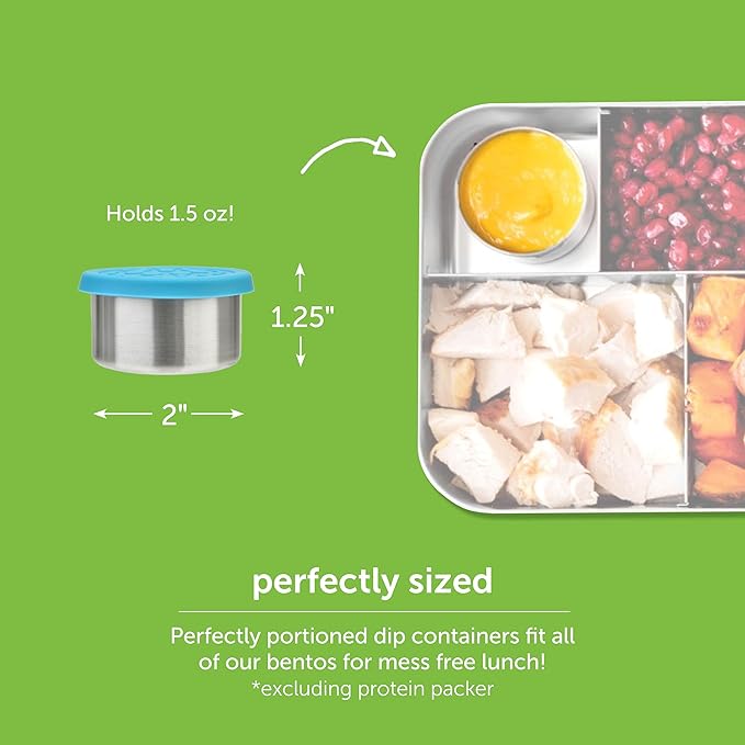 LunchBots 1.5 oz Stainless Steel Dressing Container for Condiments, Dips, Snacks, Dipping Sauce Cups with Silicone Lid, Fits in Lunch Bags and Bento Boxes – Set of 3 (Floral)