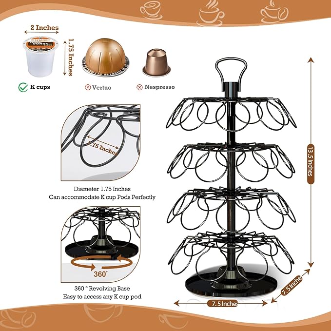 BLACKSMITH FAMILY 36 K Cup Pod Carousel Easy Assembly Design K Cup Holders,K Cup Holder, K Cups Holder,K Cup Carousel, 4-Tier Coffee Pods Holder Storage Organizer Stand,Glossy Black