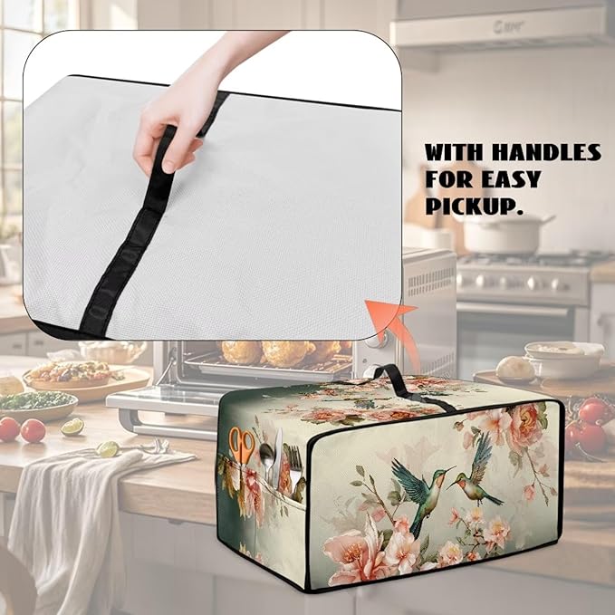 Air Fryer Toaster Oven Dust Cover Washable Fabric Countertop Microwave Smart Oven Cover for Kitchen Countertop Decor, M, 16.5 x 20.5 x 10 inches, Hummingbird Floral Pattern