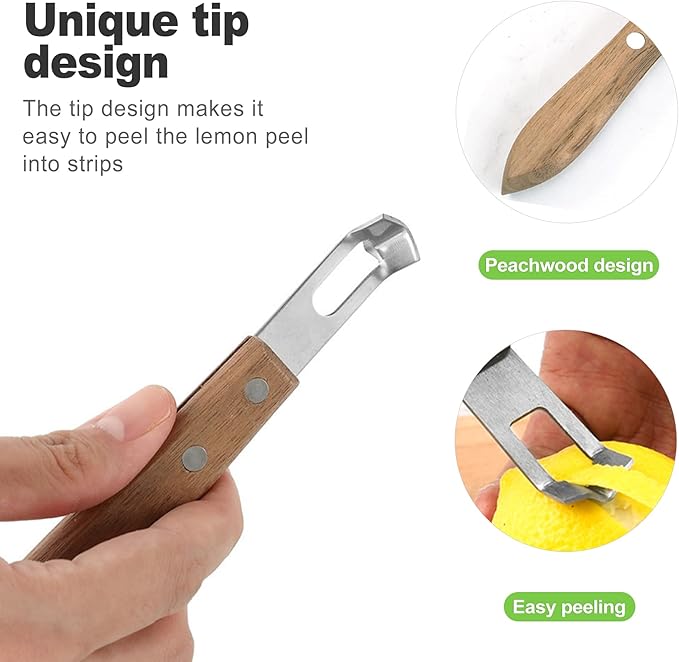 Channel Knife Lemon Peeler - Citrus Zester Tool with Wooden Handle, Stainless Steel Lemon Twist and Orange Peeler, Perfect Bar and Cocktail Garnish Tool