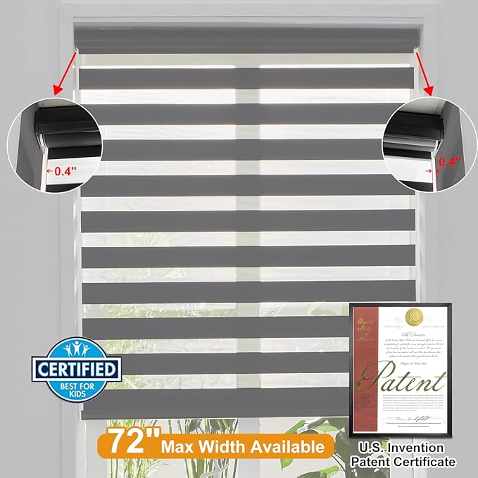 Persilux Cordless Zebra Blinds for Windows (33" W X72 H, Black) Free-Stop Roller Windows Shades Dual Layer Light Control for Day and Night, Light Filtering Sheer Shades for Home, Easy to Install