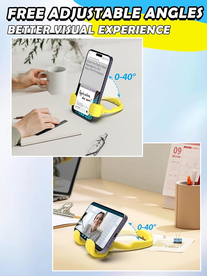 Stocking Stuffers for Teens Boys Girls Cell Phone Stand: Upgrade Adjustable Thumbs Up Lazy Phone Holder for Desk Fun Birthday Gifts for Grandma Adults Husband from Wife (Yellow, 1)