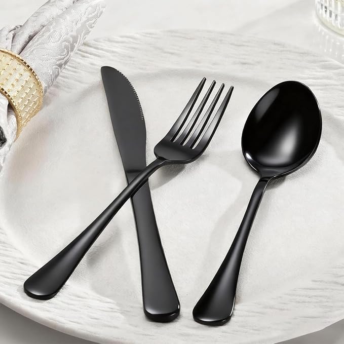 60 Piece Black Silverware Set - Service for 20, Stainless Steel Flatware Cutlery Set Include Knives Spoons Forks, Black Bulk Silverware for Wedding, Restaurant, Home, Dishwasher Safe