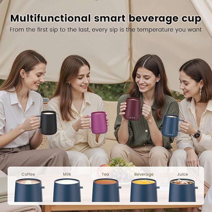 Smart Self Heating Coffee Mug,14oz Temperature Control Coffee Mug,Hot up to 150°F,Rechargeable Heated Coffee Mug,Up to 6H Battery Life,Coffee Cup Warmer,Great Gift for Coffee Lovers,Dad,Mom (Blue)