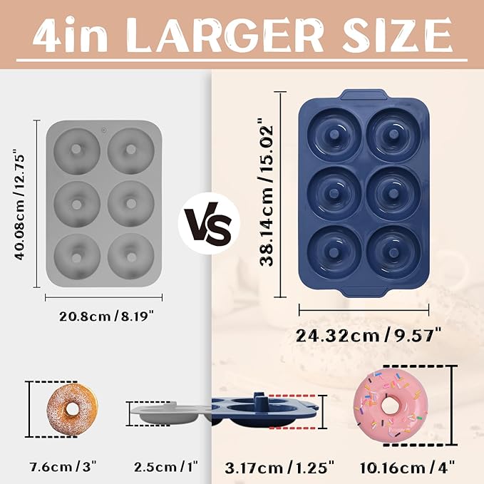 Nonstick Silicone Donut Pan: 4 Inch Doughnut Pan with Metal Frame - Silicone Donut Molds for Baking Gluten Free Glazed Vegan Protein Donuts Bagel - for Oven Kitchen - Home Bakers Housewife