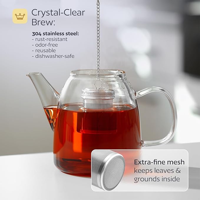Stainless Steel Tea Infuser for Loose Leaf Tea, Small (1.5” Diameter x 2.2” Height) – Extra Fine Mesh Strainer with Chain Hook & Lid, Reusable Tea Steeper for Mugs, Cups & Teapots