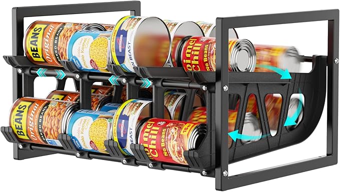 iSPECLE Expandable Can Storage Organizer Pantry, Large Capacity 40 Cans Pantry Organizers and Storage, Auto Rolling Dispenser & Stackable for Deep Pantry Shelves, Black