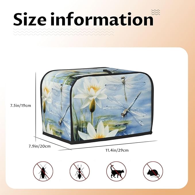 Light Blue Dragonflies Toaster Cover 2 Slice, Cute Country Bread Machine Cover, Washable Toaster Kitchen Small Appliance Cover Stain Resistant,with Top Handle