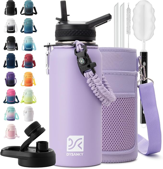 DYSANKY Insulated Water Bottle | Thickened Stainless Steel Vacuum Metal | Portable Sports Water Jug for Gym and Hiking with Straw, Carrier Bag, Handle Strap | BPA-Free 32 oz