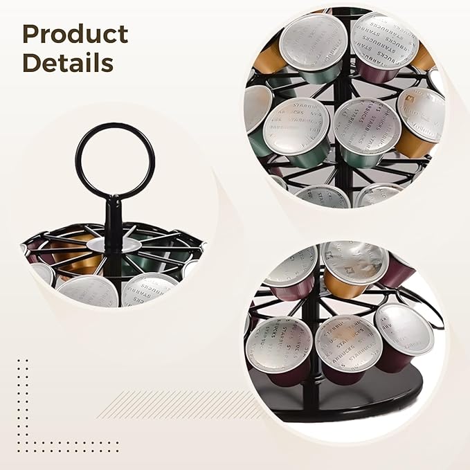 Coffee Pod Carousel with 360° Rotation, Compatible, Holds 40 Pods, Stylish Organizer