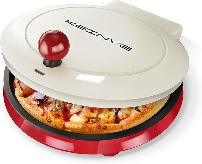KEINVE 1000W Pizza Maker, 2-in-1 Indoor Griddle and Pizza Cooker, 8.5" 180° Open Nonstick Plate for Quesadilla, Panini, Crepe and More