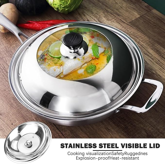 Tempered Glass Frying Pan Lids with Handle 11.8 Inch Universal Replacement Cover Fry Pan Lid for Skillets, Round Cast Iron, Cast Aluminium, Stainless Steel Pans（30cm）
