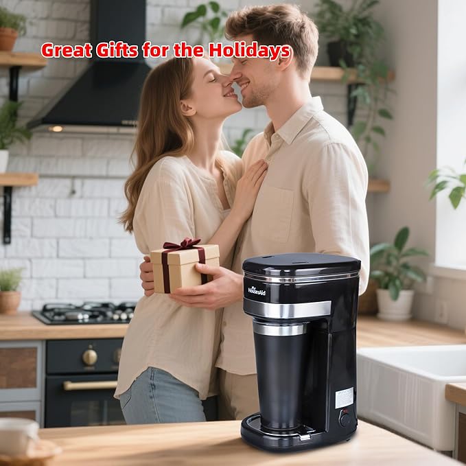 Coffee Machine,Single Serve Coffee Maker,One Cup Coffee Maker with Reusable Filter&One-touch Control Button,Portable Brewer for Camping,Travel&Home,Easy To Clean& Store,15oz/450ml,Black
