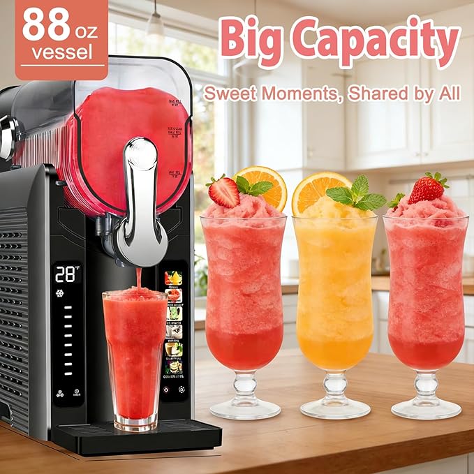 Slushie Machine for Home - 88oz Frozen Drink Maker Slushy Machine, 2-In-1 Soft Ice Cream Maker, 6 Preset Programs| Slushie, Cocktails, Frappés, Ice Cream, Smoothies, Milkshakes (Screen Version）