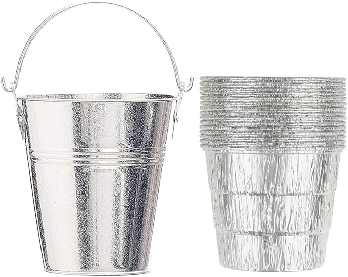 Drip Grease Bucket & 15-Pack Liners for Traeger 20/22/34, Pit Boss, etc Pellets Smoke (Silver 15)