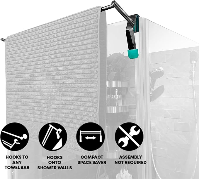 Bathroom Towel Rack Extender, The Magic Bar, Doubles Your Towel Space Fits Almost Any Towel Bar or Shower Walls, No Tools Required, Expands from 14.5 to 25.5 Inches, Chrome