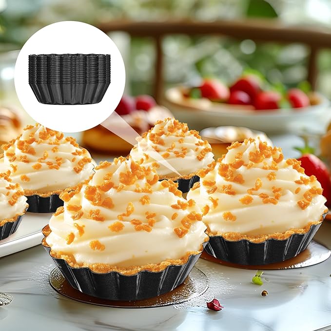 20 Packs Mini Tart Pans Removable Bottom 3 Inch Tart Pan Round Fluted Nonstick Quiche Pie Pan Loose Bottom for Tartlets Dessert Baking
