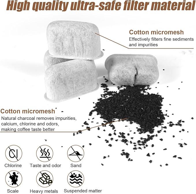 6pcs Coffee Filter Replacement for Cuisinart, Activated Charcoal Water Filter Replacement Effectively Absorb Impurities Compatible with Cuisinart Coffee Makers Machine