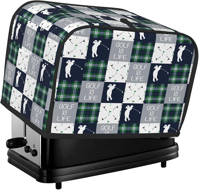 Golf Navy Patchwork Toaster Cover 2 Slice, Cute Country Bread Machine Cover, Washable Toaster Kitchen Small Appliance Cover Stain Resistant,with Top Handle