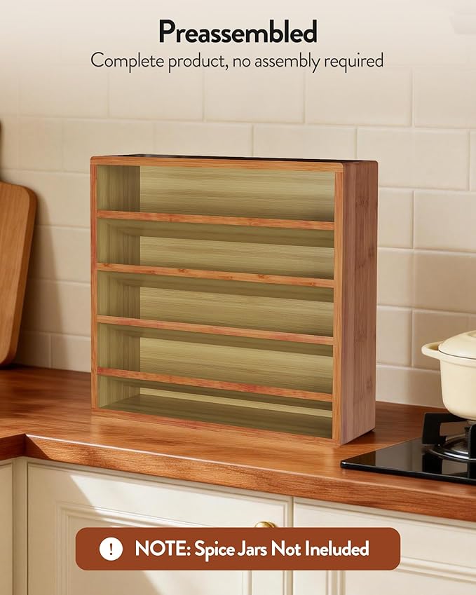 Orimade 4 Tier Spice Rack Organizer for Cabinet, Freestanding Bamboo Seasoning Rack for Countertop, Cupboard, Pantry, Kitchen, 13.18 x 4.13 x 12.2 inches(Spice Jars Not Included), Walnut Stain
