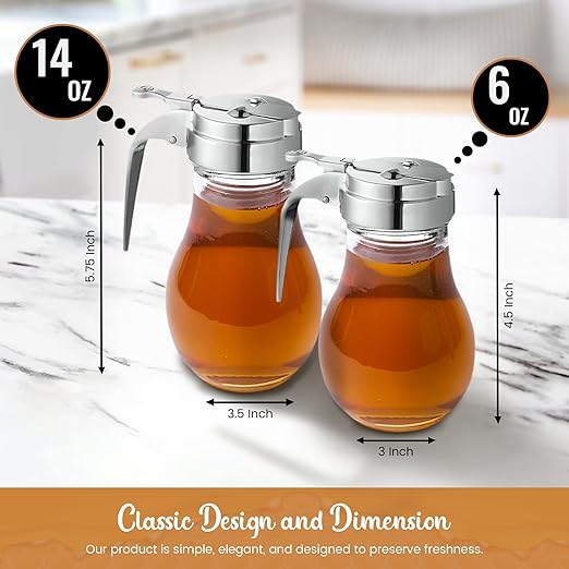 OCS Parts Syrup Dispenser with Lid and Dispensing Thumb Lever | Commercial Grade Liquid Dispensers for Home and Commercial Kitchens (2, 14 OZ)