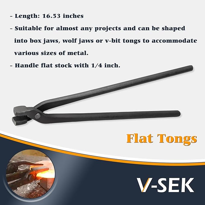 Blacksmith Tongs Set - V-Bit Blade, Flat, and Assembled Tongs for Knife Making, Blacksmithing, and Bladesmithing (3PCS Steel Forge Tongs)