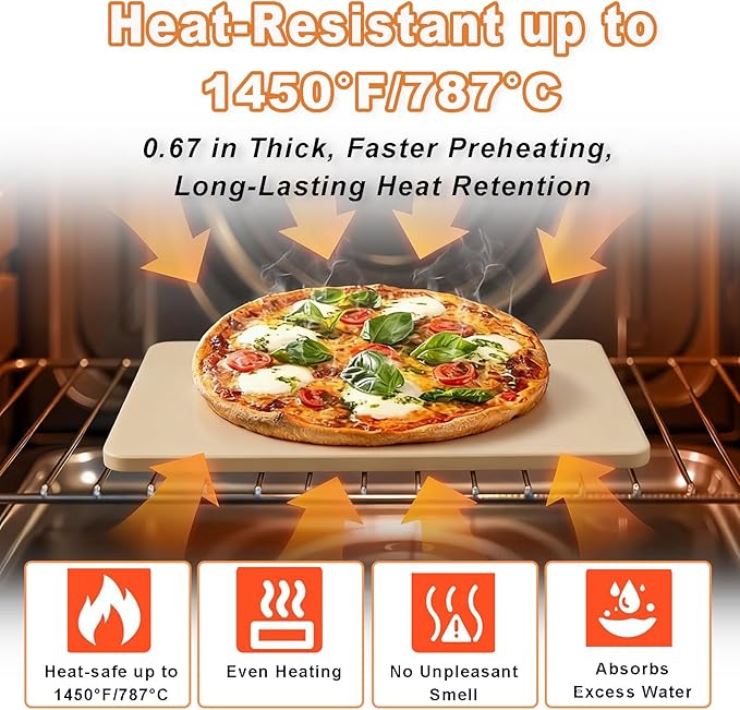 24'' Extra Large Pizza Stone Baking Stone Cordierite Bread Stone for Oven Grill, Cooking Stone for Grill Rectangular, Thermal Shock Resistant, Ideal for Baking Different Sizes of Pizzas or Bread
