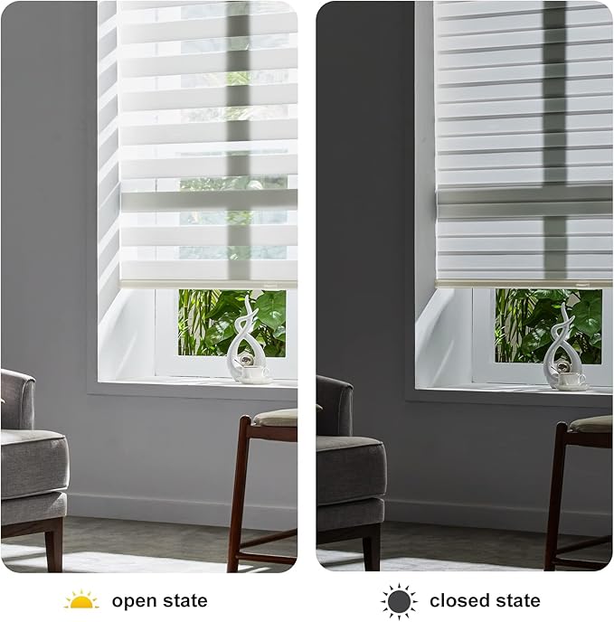 Persilux Cordless Zebra Blinds for Windows Free-Stop Window Blinds (30" W X 72" H, Cream) Dual Layer Light Control for Day and Night, Light Filtering Sheer Shades for Home, Easy to Install