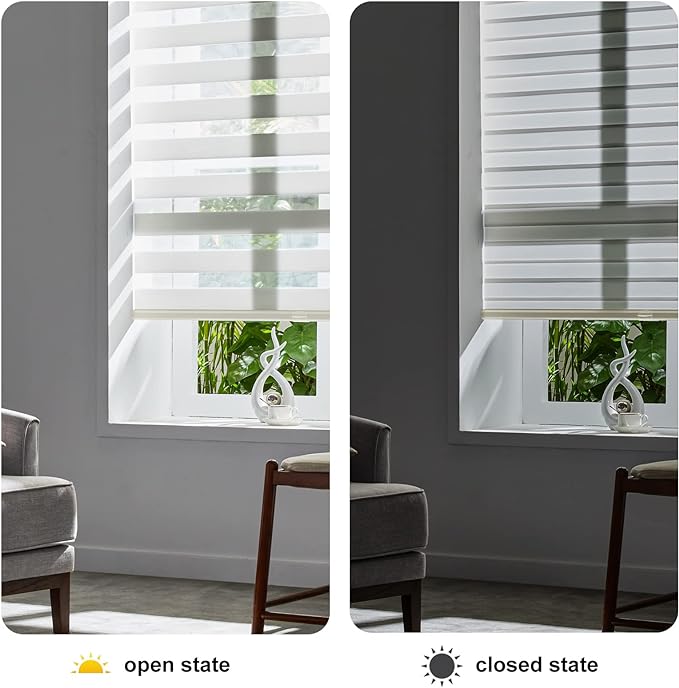 Persilux Cordless Zebra Blinds for Windows (58" W X 72" H, Cream) Free-Stop Roller Windows Shades Dual Layer Light Control for Day and Night, Light Filtering Sheer Shades for Home, Easy to Install