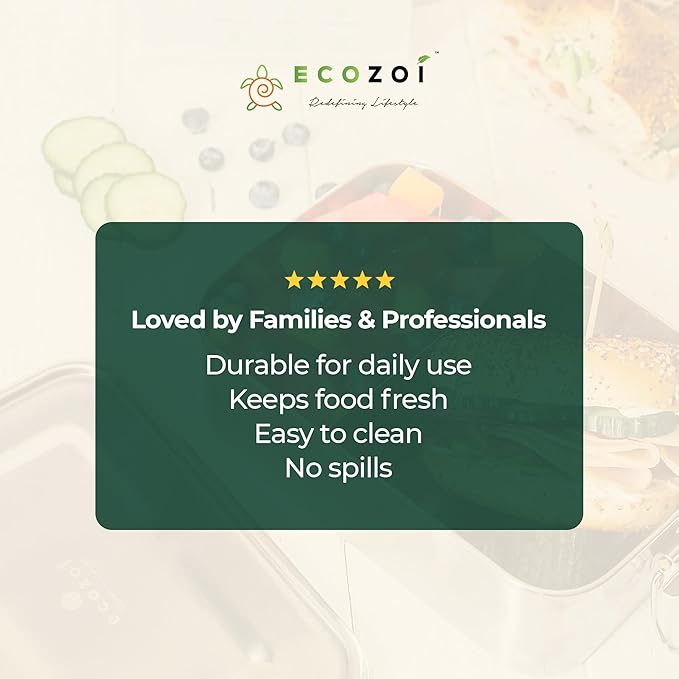ecozoi Leak Proof Stainless Steel Lunch Box, 3-in-1 Eco Bento Box | Redesigned Silicone Seal + Bonus Lunch Pod | Sustainable Tiffin Eco Friendly Metal Bento Box Food Storage Containers