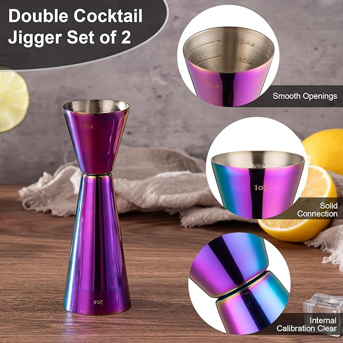 Briout Jigger for Bartending, Double Cocktail Jigger Japanese Premium 304 Food Grade Stainless Steel Jigger 2 OZ 1 OZ with Measurements Inside, Flat Edge Rainbow