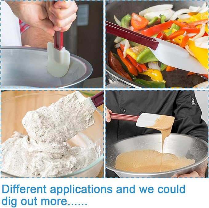 High Heat Resistant Silicone Scraper Spoon Commercial Spatula for Cooking, Rubber Spatula Set of 2 (9.5'')