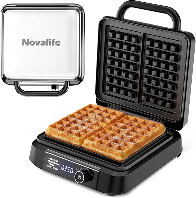 Waffle Maker, 1200W Belgian Waffle Maker, Dual Rectangular Thick Waffle Iron, 7-Level Browning LED Panel, Nonstick Plates, Anti-spill Design, Audible Ready Beep, Easy Cleanup, Stainless Steel
