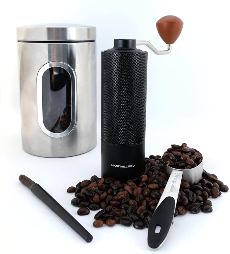 Manual Coffee Grinder - Adjustable Setting for French Press/Espresso Adjustable Setting for French Press/Espresso - (Storing tin + cleaning brush + measuring scoop)