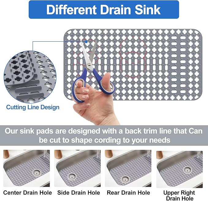 ARLBA Upgraded Silicone Kitchen Sink Mat 25"x13"，Sink Protectors for Kitchen Sink with Rear Drain/Center Drain,Sink Bottom Grid Protection Sink Rack For Farmhouse Stainless Steel/Porcelain Sink