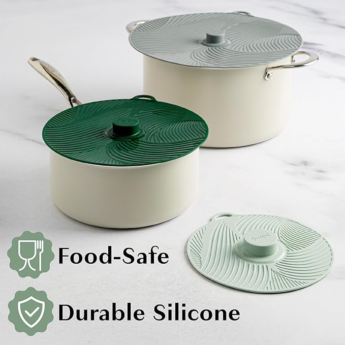 Goodful Universal Silicone Lids for Pots and Pans, Heat Safe, Reusable Suction Seal Covers for Bowls, Pots, Cups- Food Grade, Dishwasher Safe, 3 Piece, Gray, Green and Sage