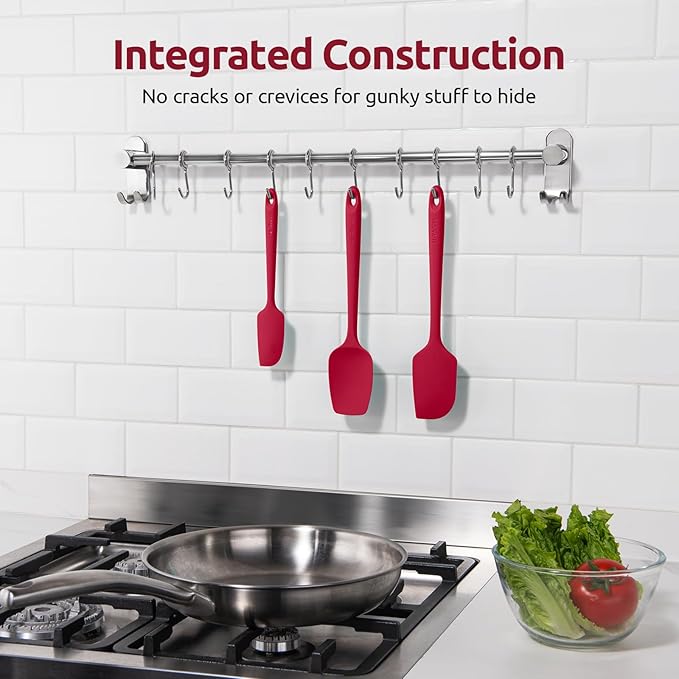 U-Taste Silicone Baking Spatula Set: 480ºF High Heat Resistant, Food Grade Flexible Rubber Kitchen Cooking Mixing Scraper, Food Grade Seamless Utensil for Nonstick Cookware Set of 3 (Red)