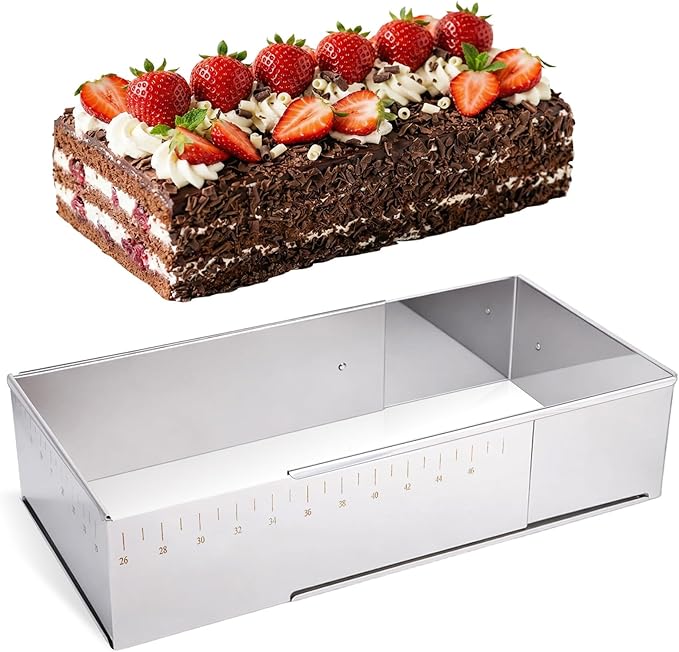 Rectangular Mousse Cake Mold, Stainless Steel Heavy Duty Adjustable Rectangle Shaped Cake Cutter Tiramisu Pan Extensible Pastry DIY Baking Tool for Baking Accessories - 10 * 7in