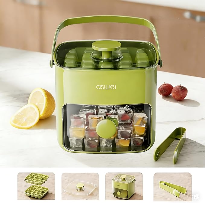 Ice Cube Tray with Lid and Bin + Silicone Ice Cube Trays with Lid and Bin