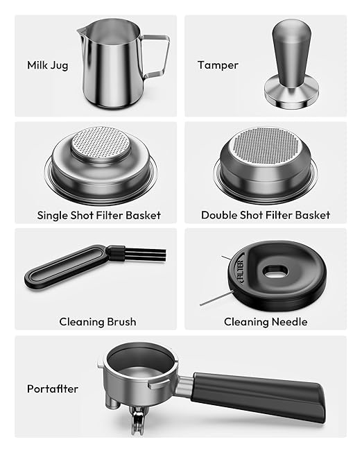 EUHOMY Espresso Machine with Grinder, 30 Grind Settings, 20 Bar Coffee Maker with 58mm Portafilter, Expresso Coffee Machines with Touch Screen for Home, Milk Frother for Latte & Cappuccino